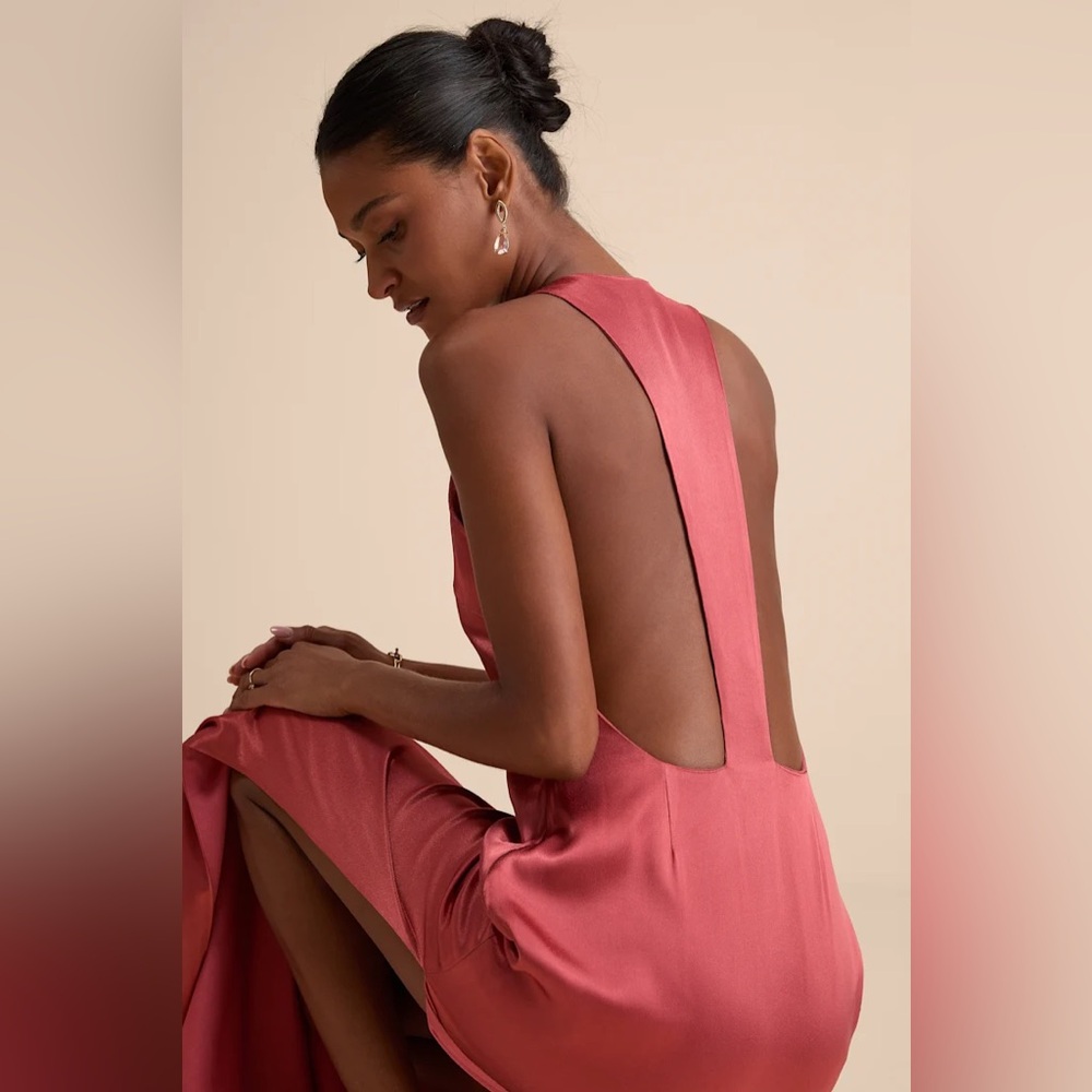 Organa Rusty Rose Satin Racerback Maxi Dress